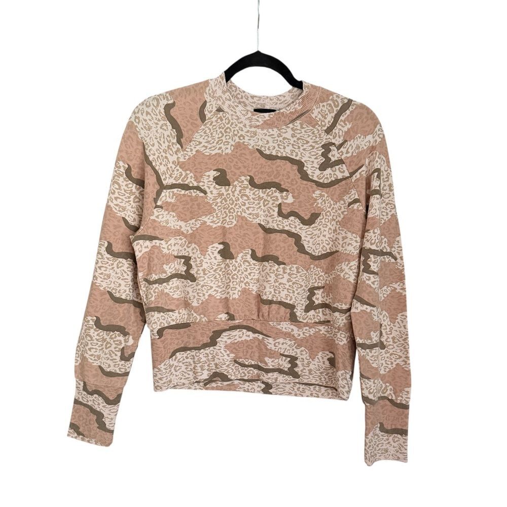 Anthropologie Monrow Leopard Print Camo Raglan Crewneck Sweatshirt Size M - Picture 3 of 12